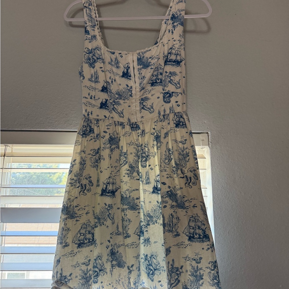 Blue and White patterned corset dress